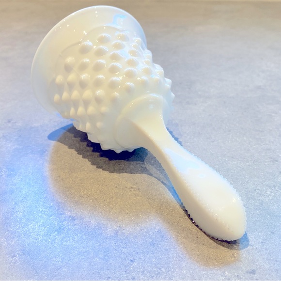 Vintage Fenton Pointed Hobnail White Milk Pressed Glass Handled Bell - Picture 5 of 6
